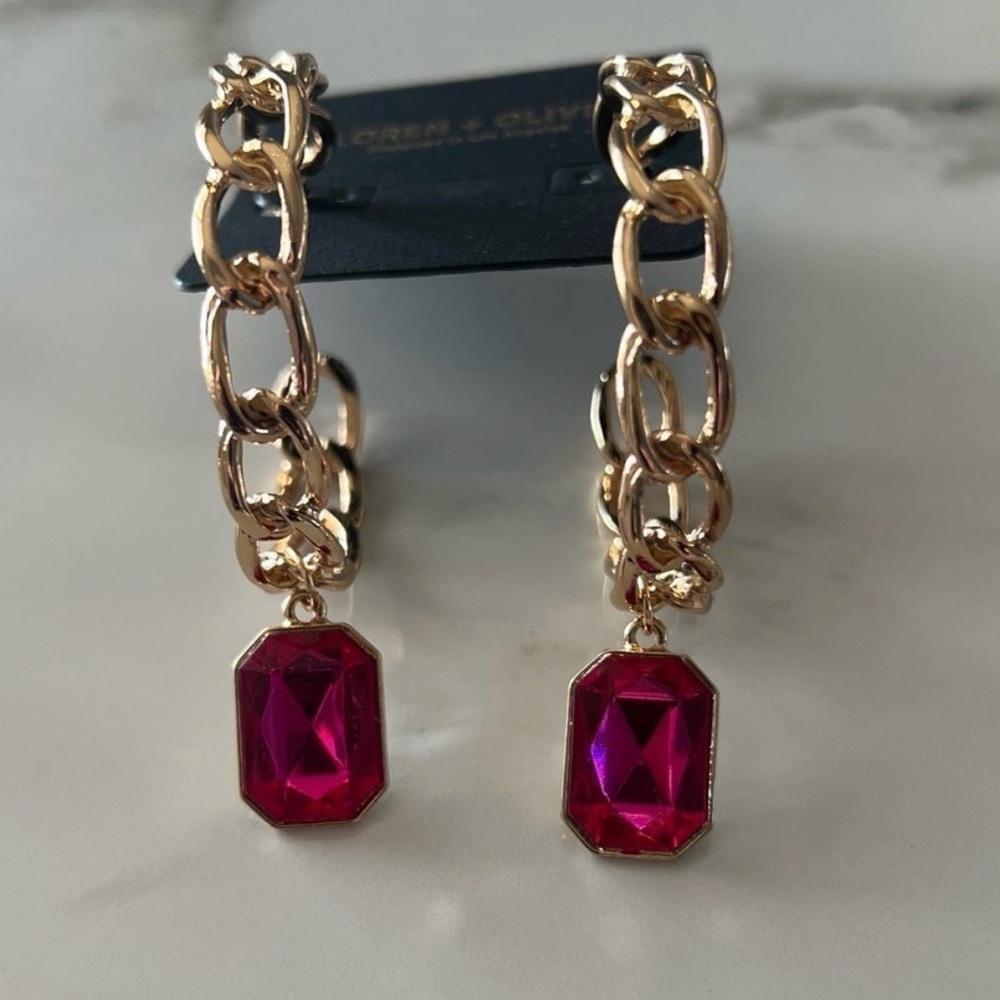 Loren + Olivia Gold hoop earrings with Pink Rhinestones
New